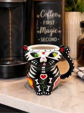 Spectrum Designz Day of the Dead Black Cat Skeleton Ceramic Mug Halloween Cup